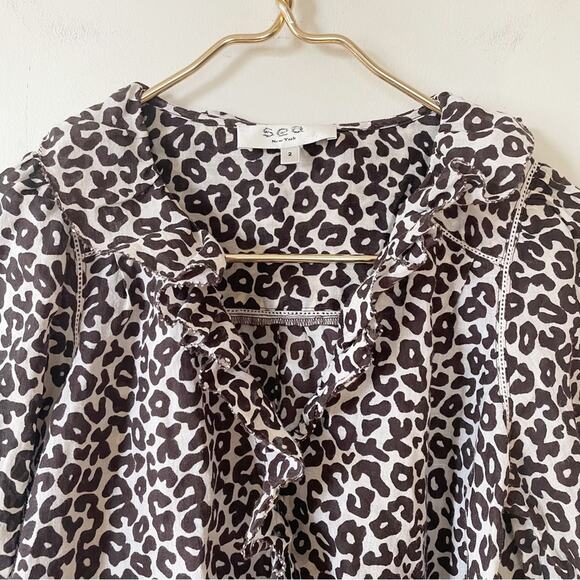Sea New York Lottie Leopard Ruffled Blouse 2 - Picture 3 of 9